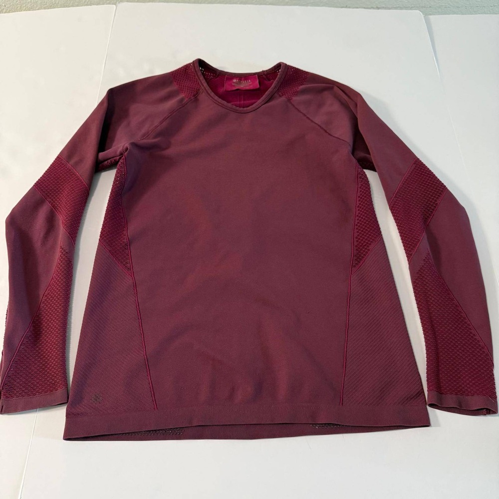 Athleta Momentum Long Sleeve Workout Top Burgundy Mesh Seamless Womens Medium